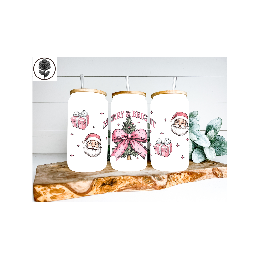 Christmas Pink Glass Cup Several Design Options