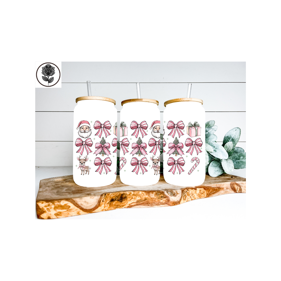 Christmas Pink Glass Cup Several Design Options