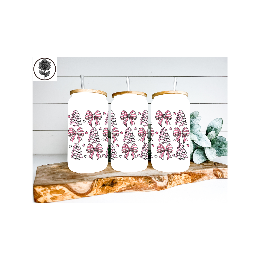 Christmas Pink Glass Cup Several Design Options