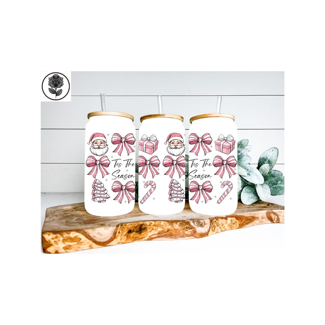 Christmas Pink Glass Cup Several Design Options