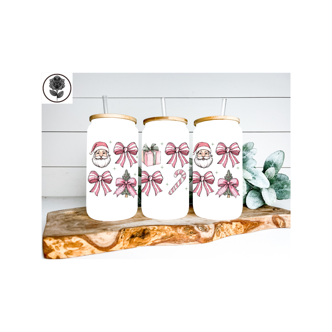 Christmas Pink Glass Cup Several Design Options