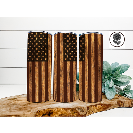 American Flag Wood Rustic Tumbler