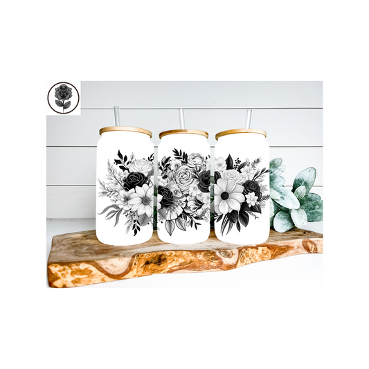 Black Floral Glass Cup