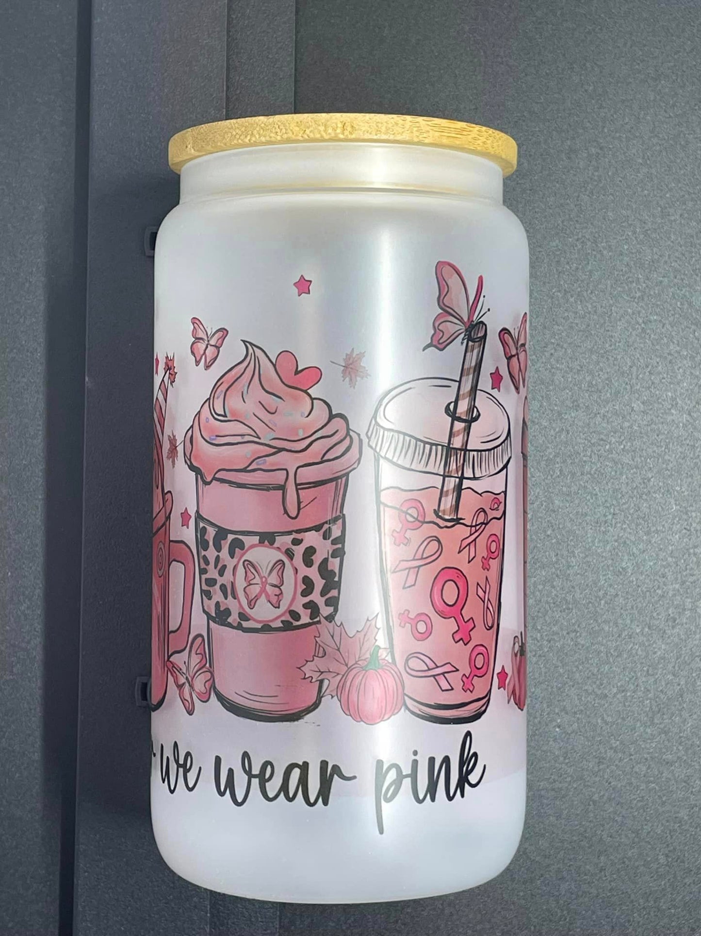 Breast Cancer Latte Glass Cup