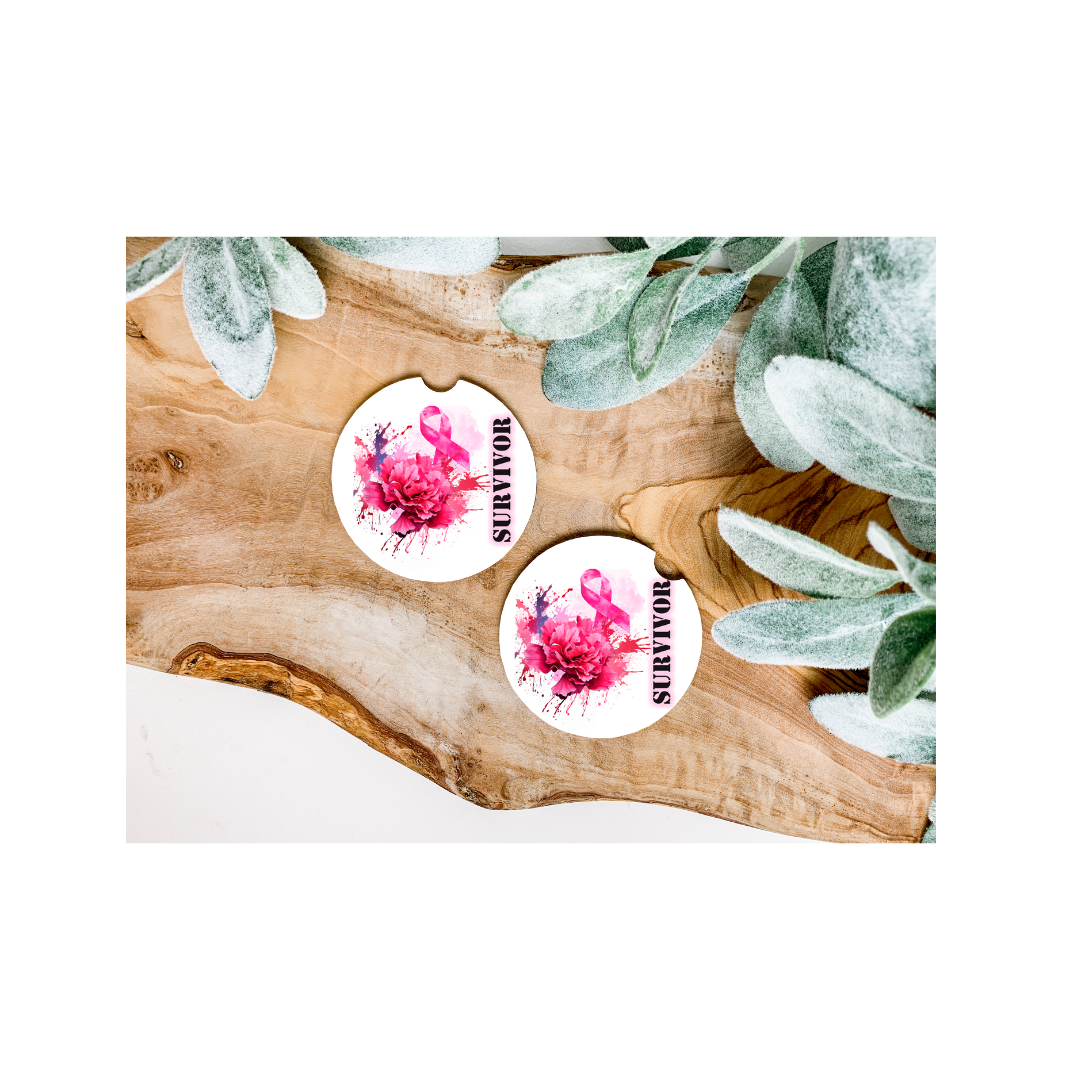 Breast Cancer Survivor Car Coasters - Several Style Options