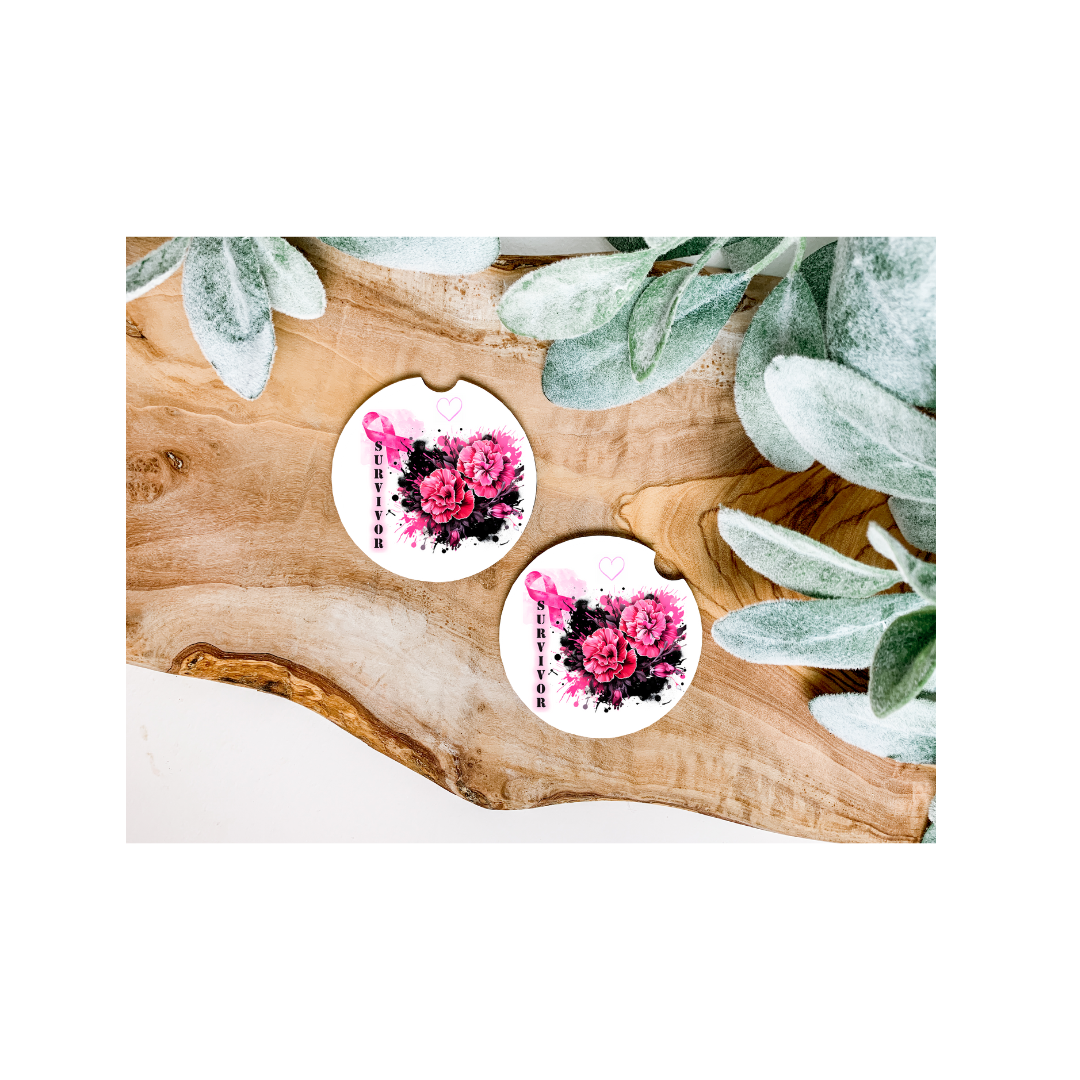 Breast Cancer Survivor Car Coasters - Several Style Options