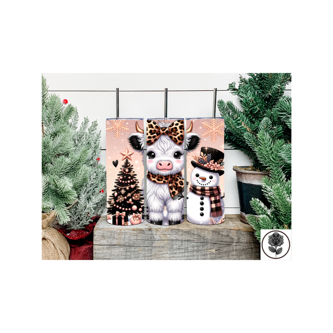 Christmas Cow & Snowman White/Black Tumbler