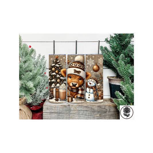 Christmas Cow & Snowman Brown/Tan Tumbler