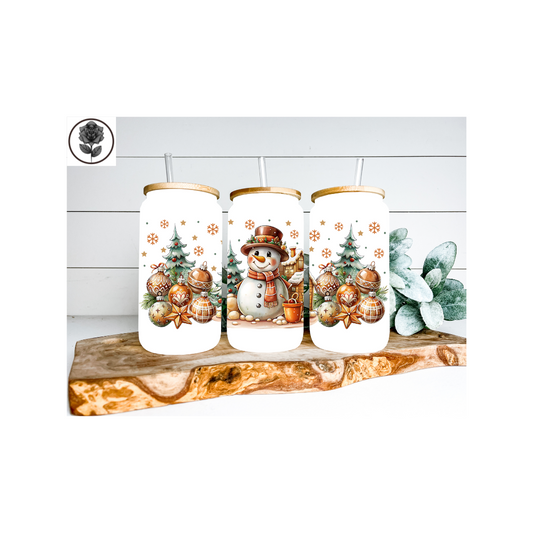 Winter Snowman Glass Cup