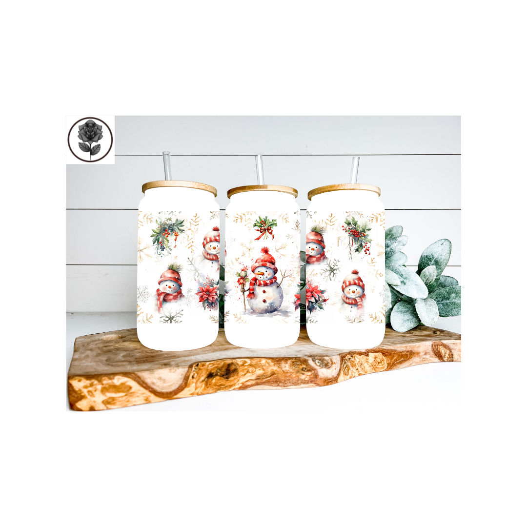 Christmas Snowmen Glass Cup