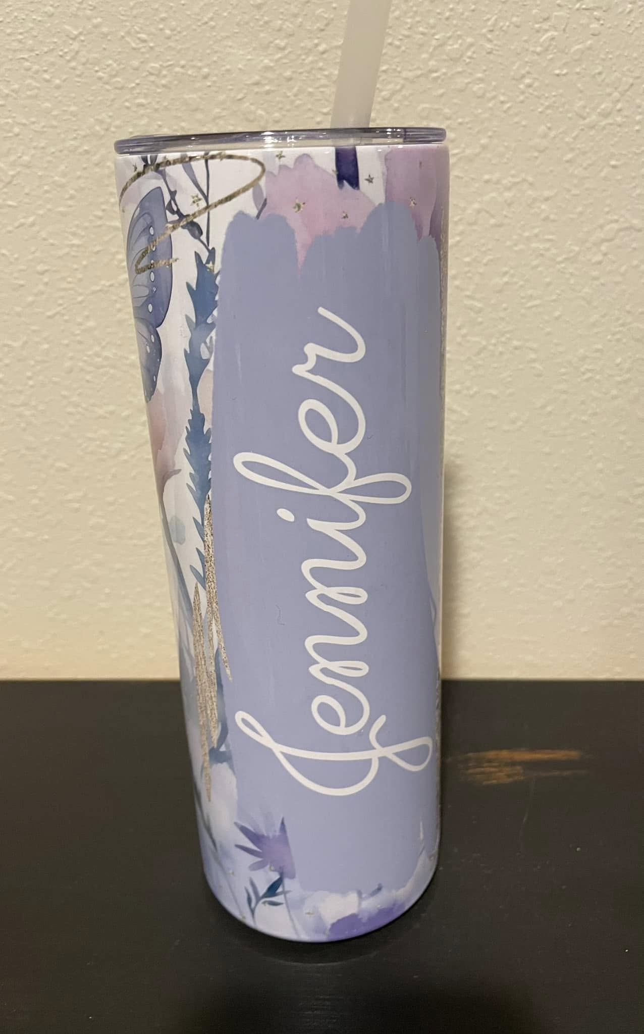 Purple Butterflies with Custom Name Tumbler