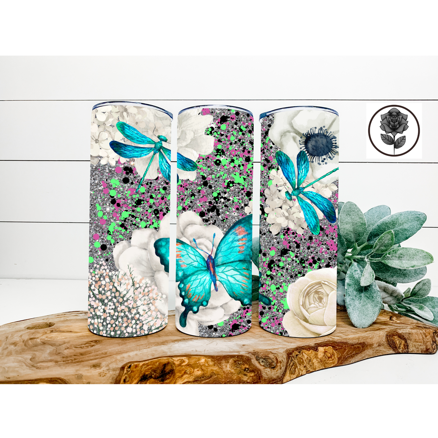 Floral Dragonfly Butterfly Tumbler