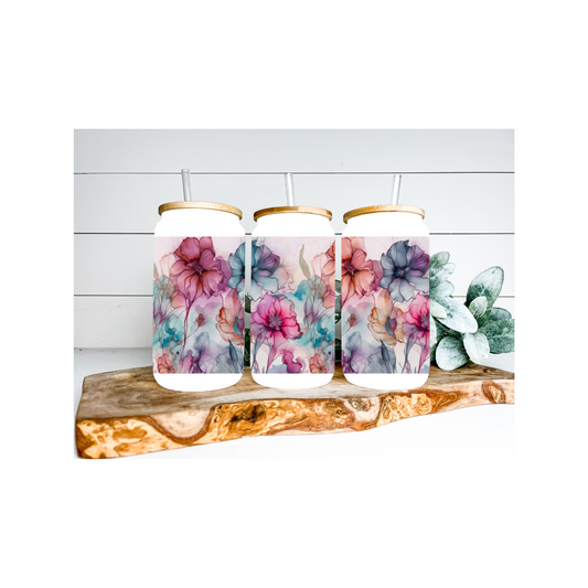 Floral Ink Glass Cup