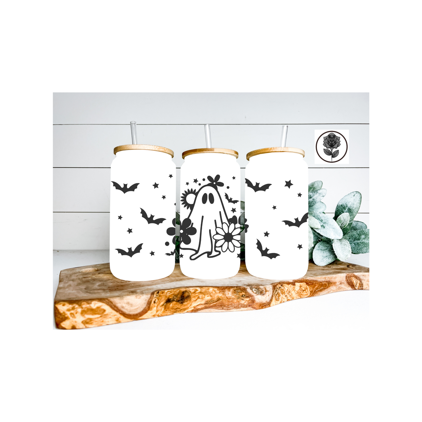 Halloween Boho Ghost Glass Cup