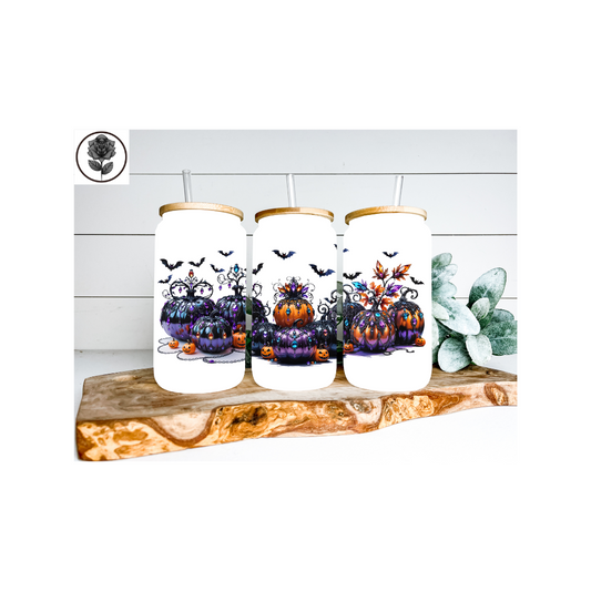 Gothic Pumpkin Halloween Glass Cup
