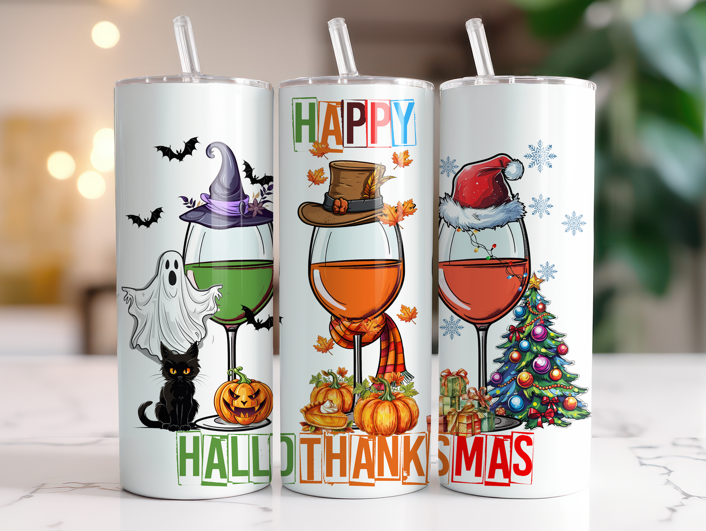 Happy Hallothanksmas Wine Tumbler