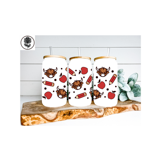 Teacher Highland Cow Glass Cup