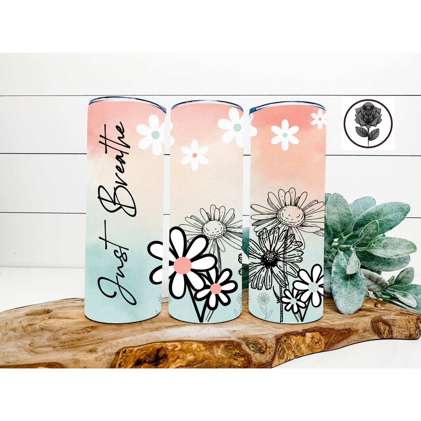 Pastel Just Breathe Flowers Tumbler