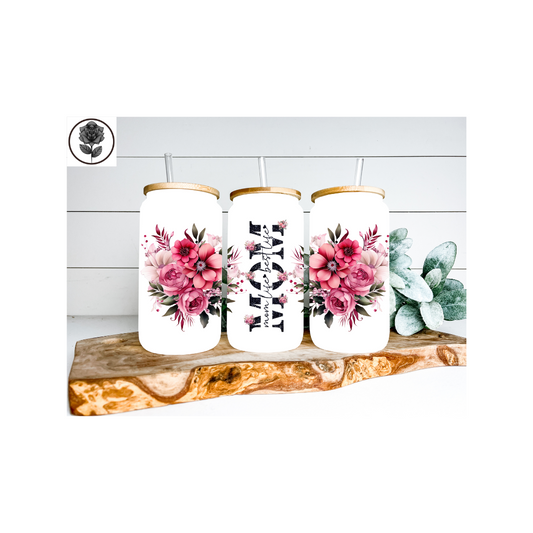 Mom Life Floral Glass Cup