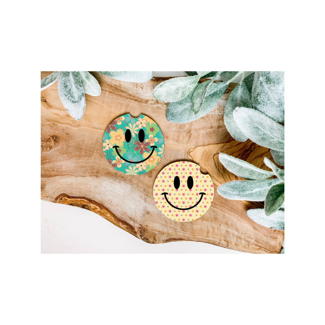 Retro Smiley Faces Car Coasters - Several Style Options