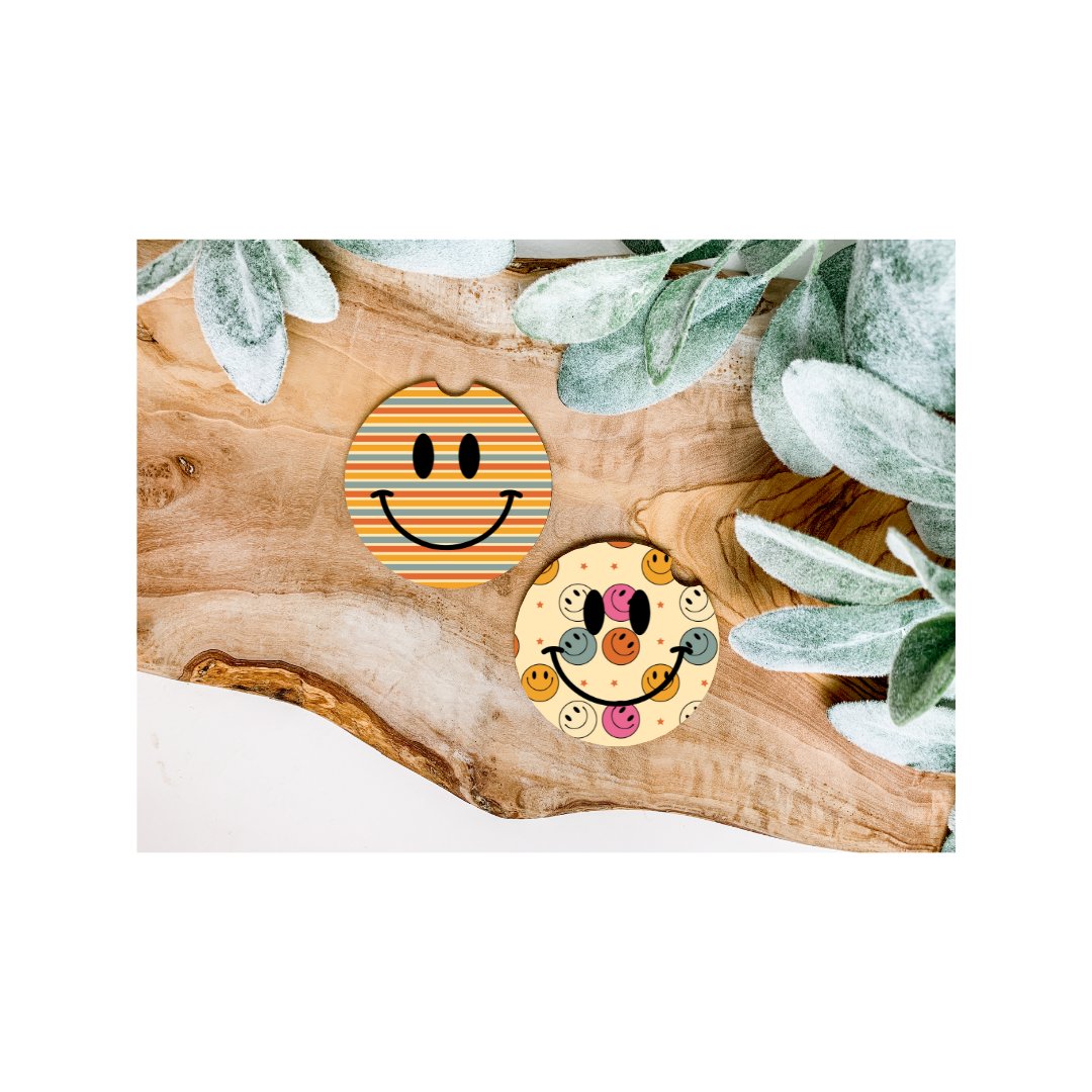 Retro Smiley Faces Car Coasters - Several Style Options