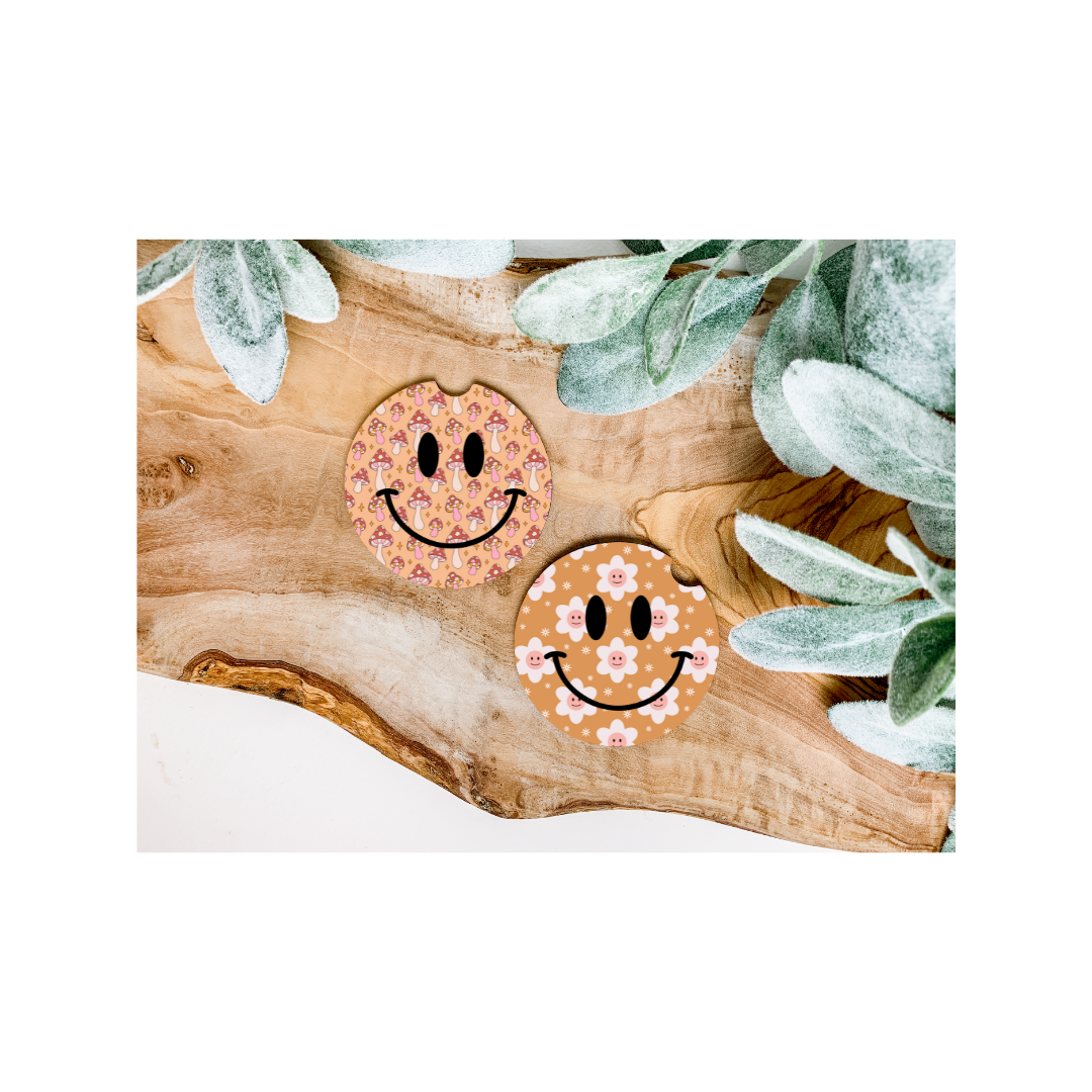 Retro Smiley Faces Car Coasters - Several Style Options