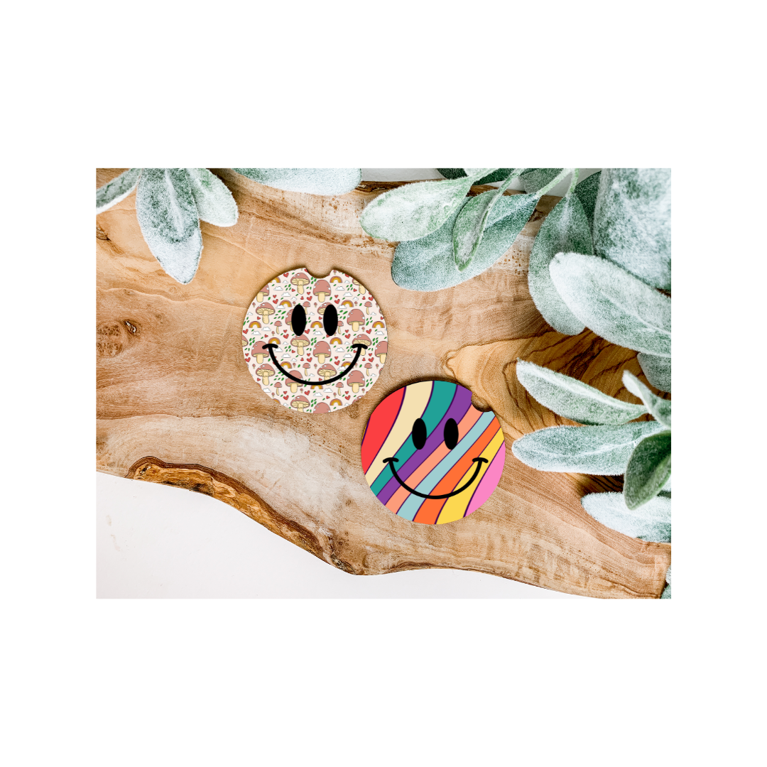 Retro Smiley Faces Car Coasters - Several Style Options