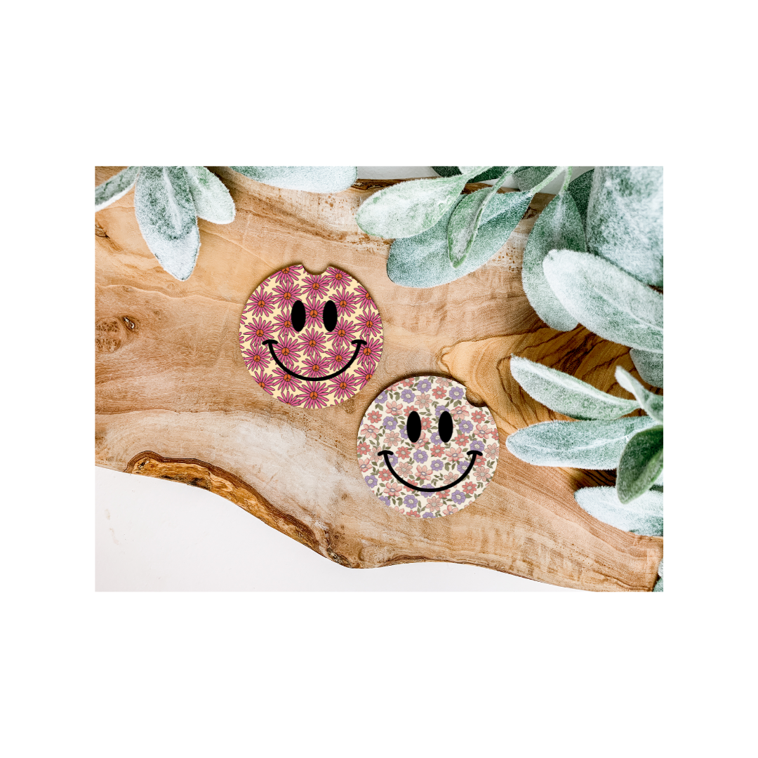 Retro Smiley Faces Car Coasters - Several Style Options