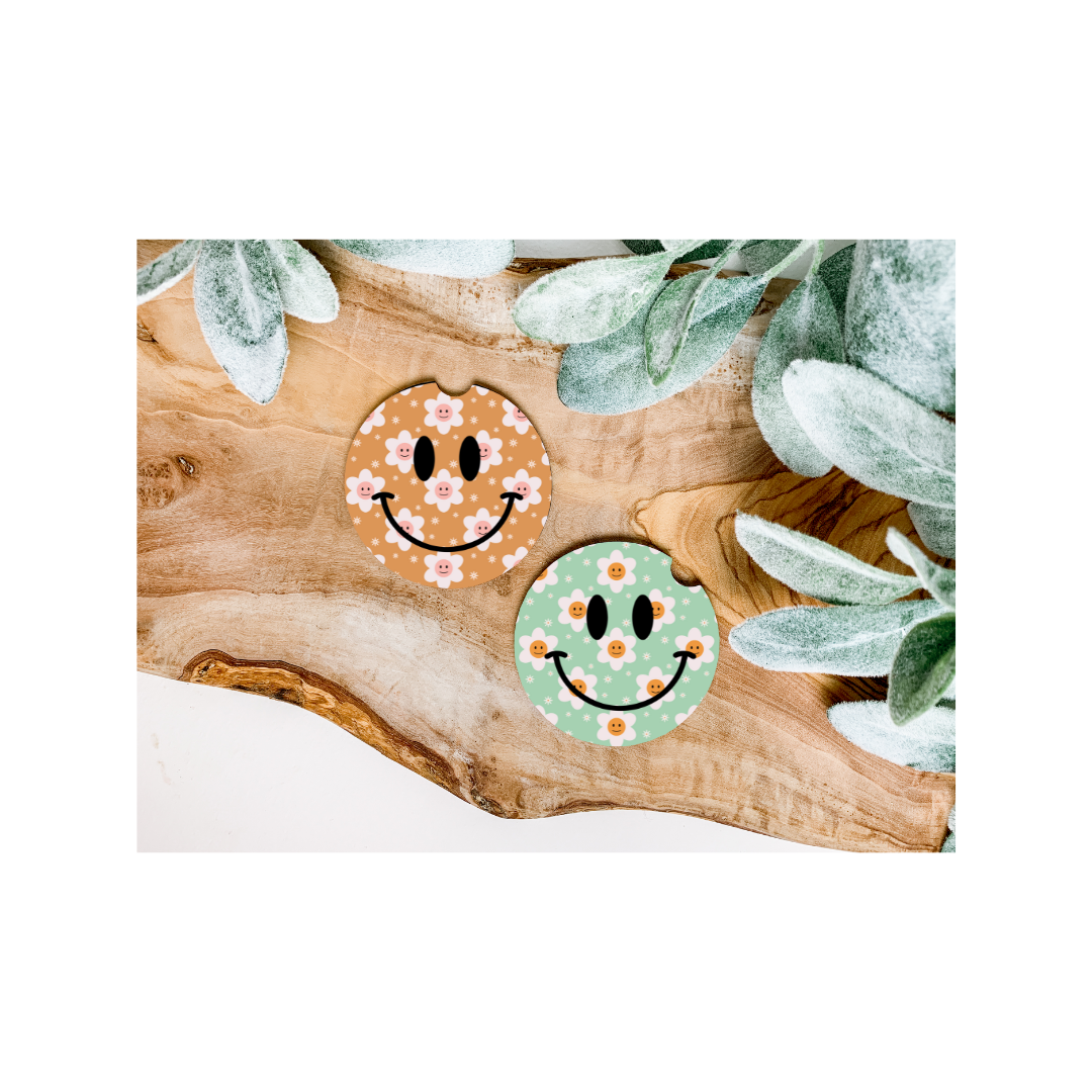 Retro Smiley Faces Car Coasters - Several Style Options