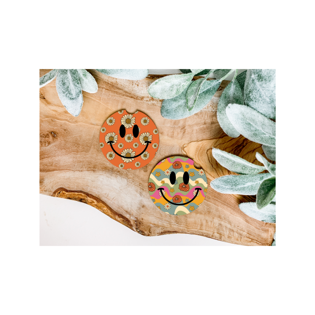 Retro Smiley Faces Car Coasters - Several Style Options