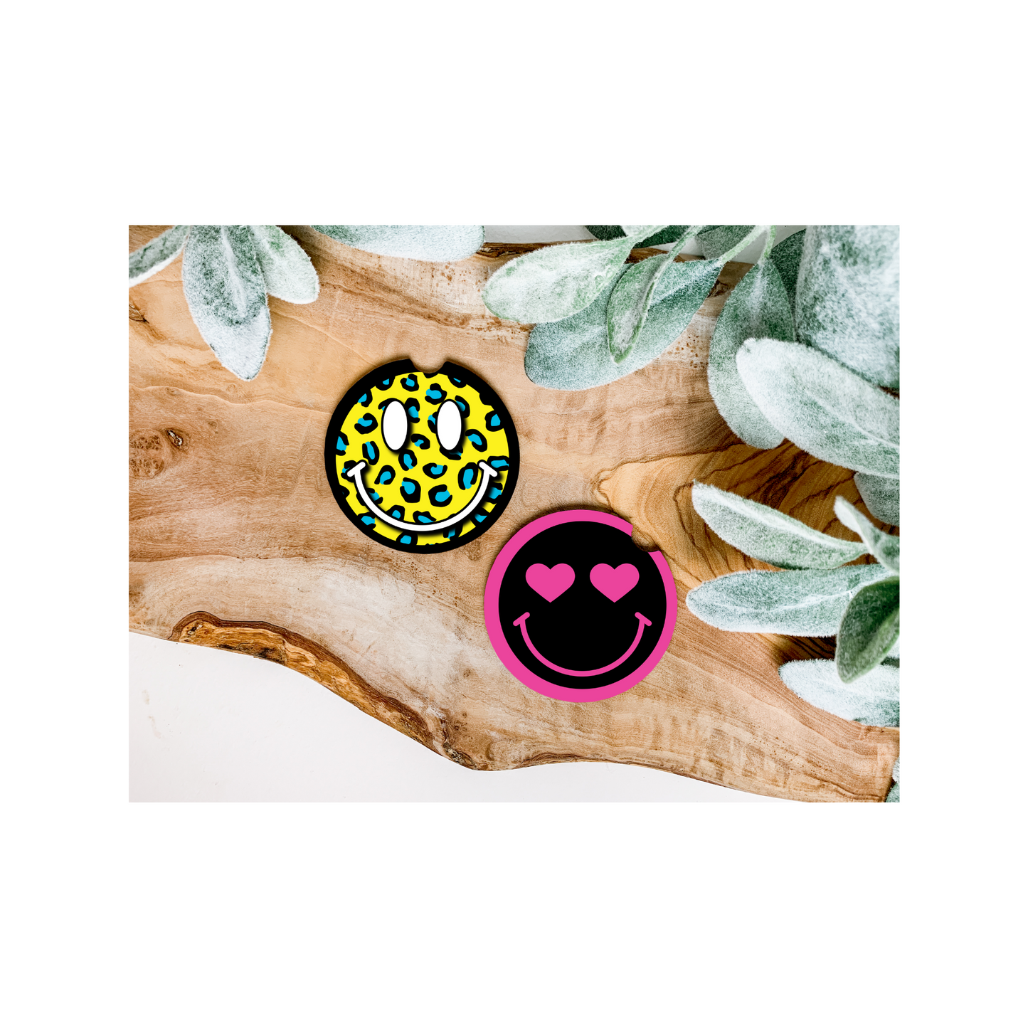 Bright Smiley Face Car Coasters - Several Style Options