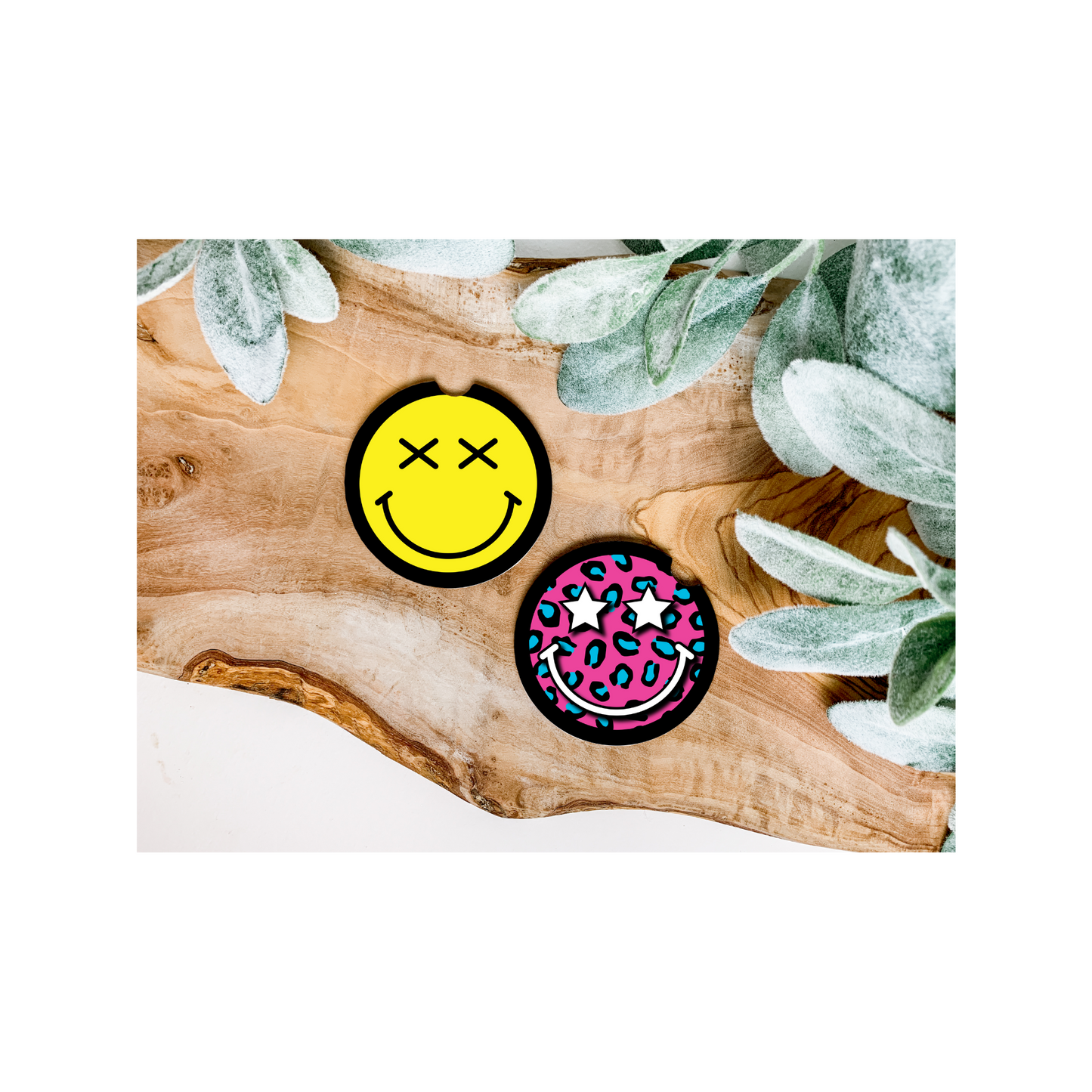 Bright Smiley Face Car Coasters - Several Style Options