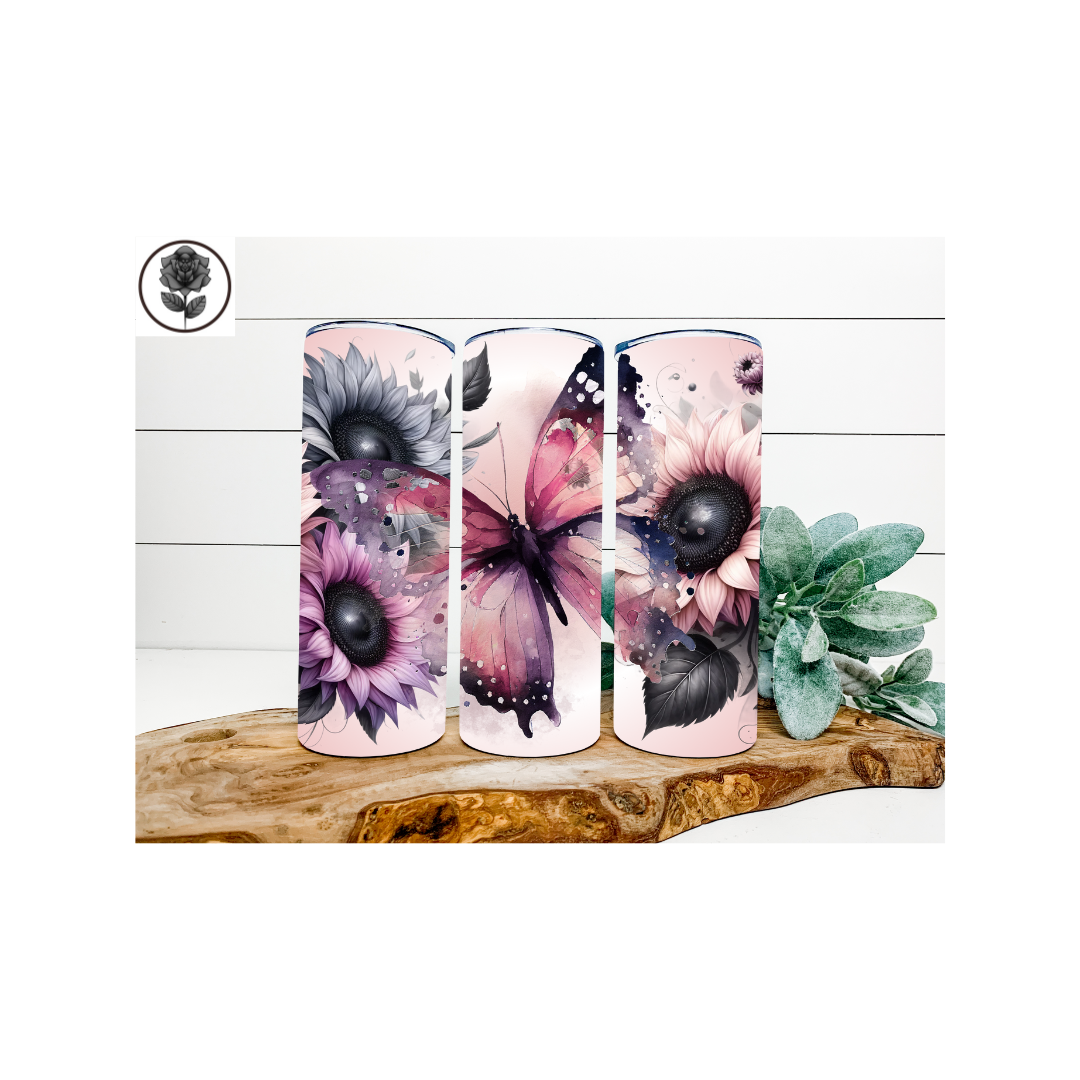 Watercolor Butterfly Sunflower Tumbler