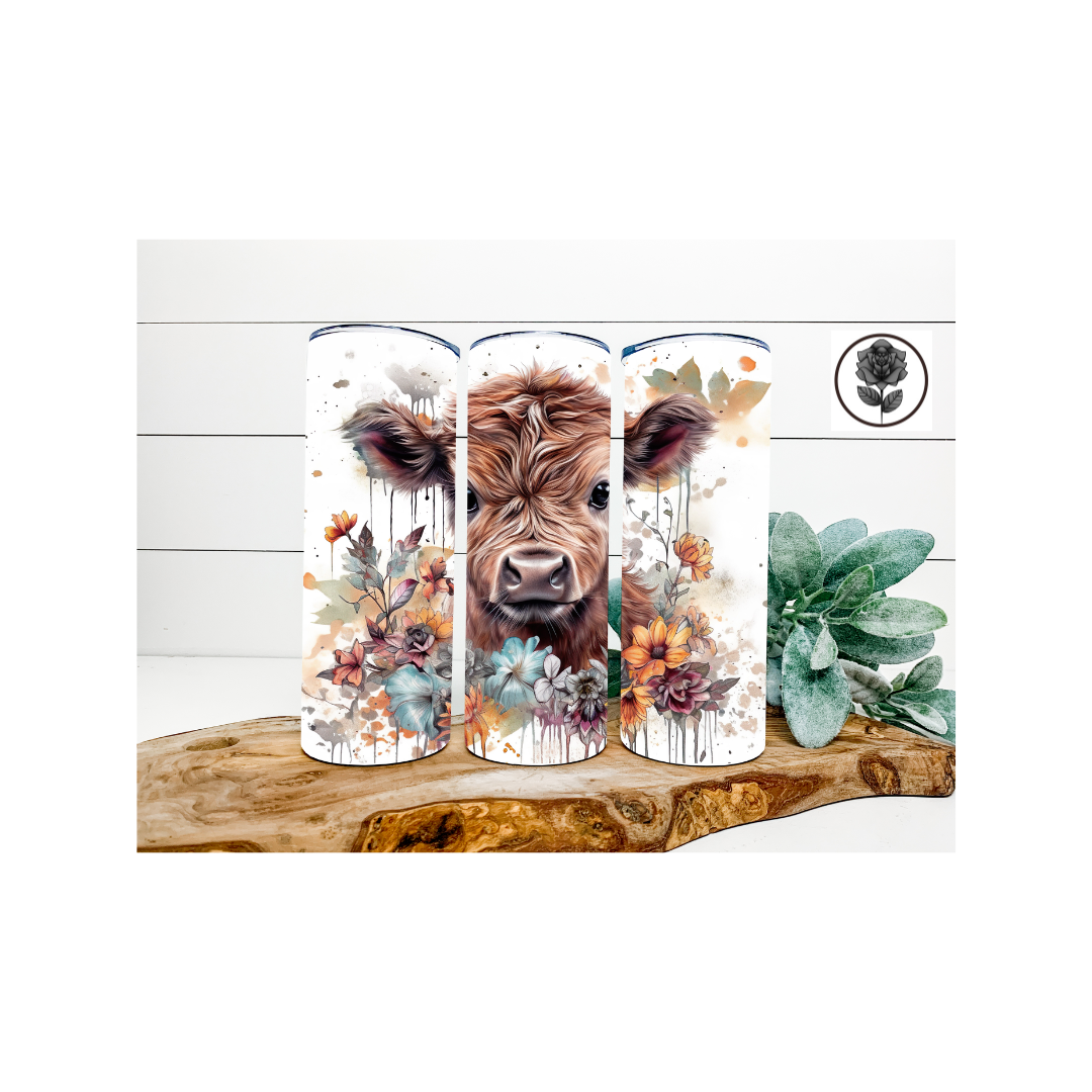 Cow watercolor floral Tumbler